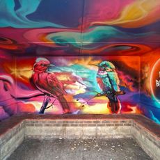 Spray painting of two birds.