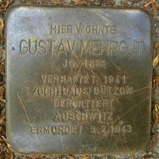 Stolperstein dedicated to Gustav Mehrgut