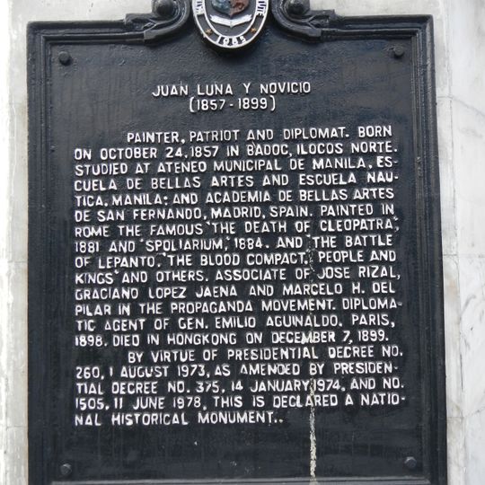 Juan Luna y Novicio historical marker