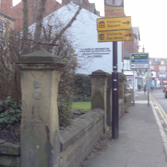 Gate piers and garden wall fronting number 34, Headingley Lane