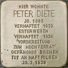 Stolperstein dedicated to Peter Diete