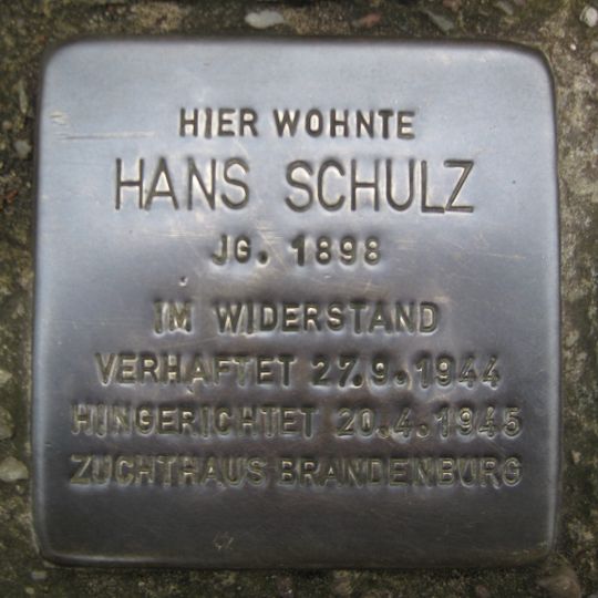 Stolperstein dedicated to Hans Schulz