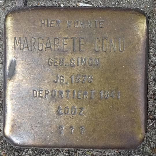 Stolperstein dedicated to Margarete Conu