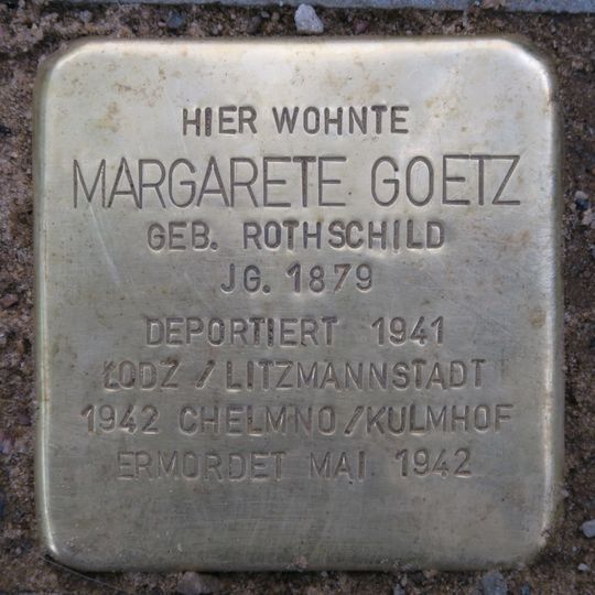 Stolperstein dedicated to Margarete Goetz