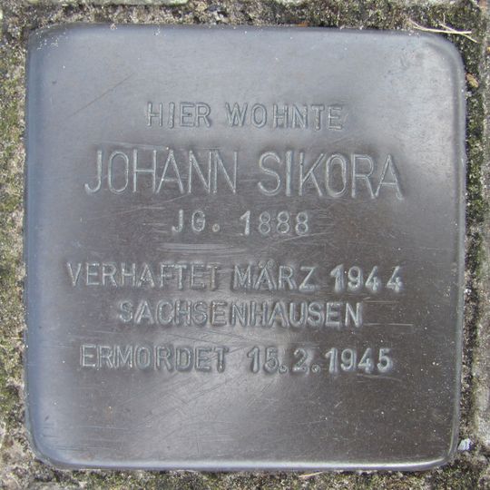 Stolperstein dedicated to Johann Sikora