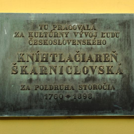 Škarniclovská tlač. , tabuľa pamätná