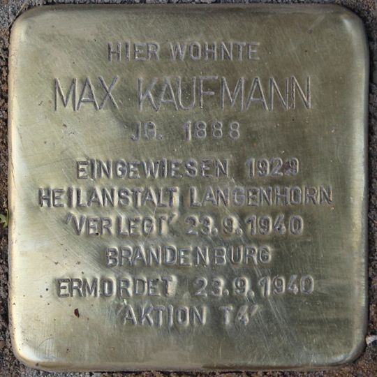 Stolperstein dedicated to Max Kaufmann