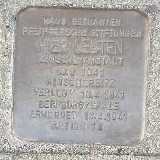 Stolperstein en memoria de Behinderte aus dem Haus Bethanien