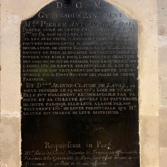 Plaque funéraire d'Antoine et de Jeanne-Claude de Laval