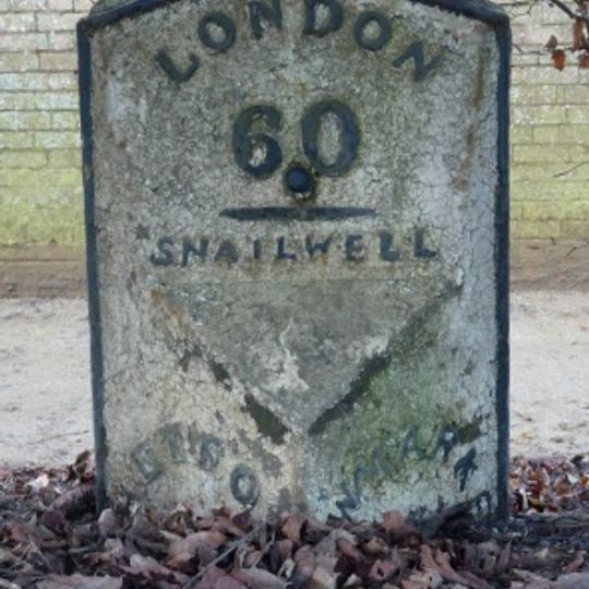 Milepost, Bury Road, at jct with A1506 opposide Bury Side Depot