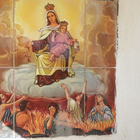 Ceramic Panel of Our Lady of Mount Carmel with Souls in Purgatory