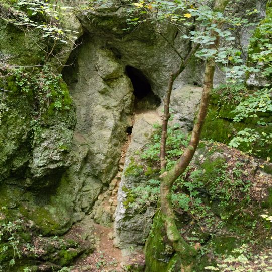 Schwammkalkfelswand mit Höhlen NW von Streitberg