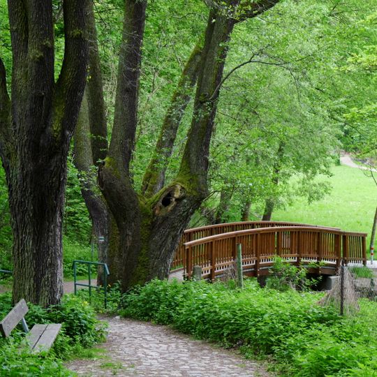 Lávka přes pravý přítok Tismenického potoka na cestě od Lipové aleje v Táboře