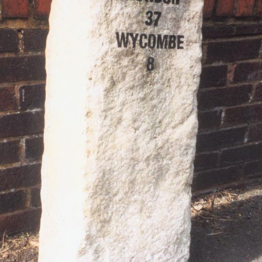 Milestone, Wycombe Road; at jct. with Station Road, outside old British School, now a design studio