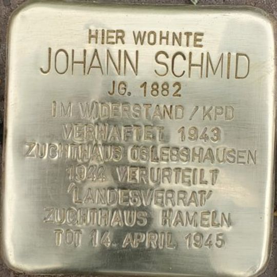 Stolperstein dedicated to Johann Schmid