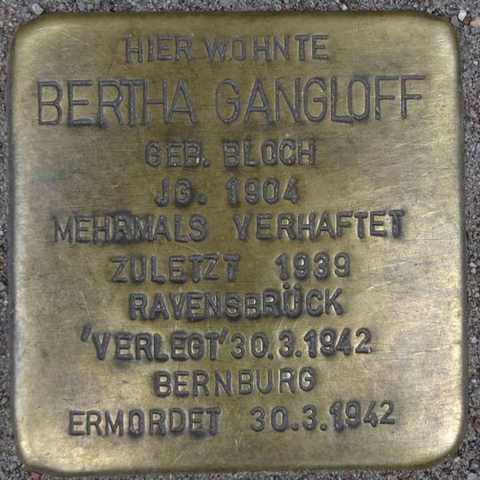Stolperstein dedicated to Bertha Gangloff
