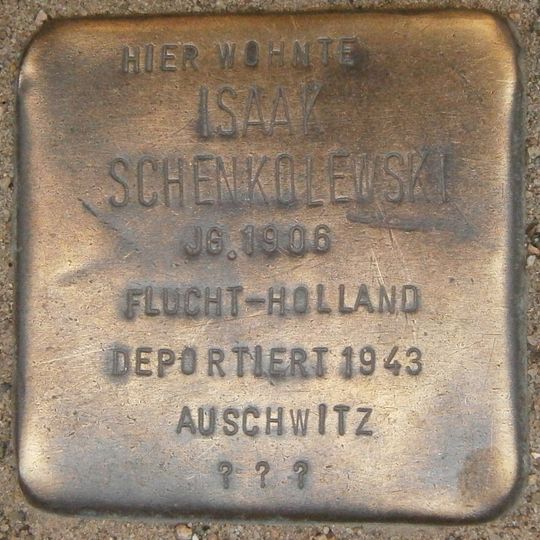 Stolperstein dedicated to Isaak Schenkolewski