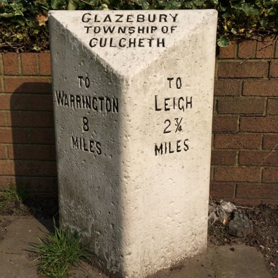 Milestone, Warrington Road, Glazebury; 100m S of Chat Moss Hotel, by No. 215