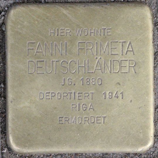 Stolperstein dedicated to Fanni Frimeta Deutschländer