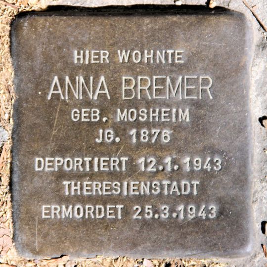 Stolperstein dedicated to Anna Bremer