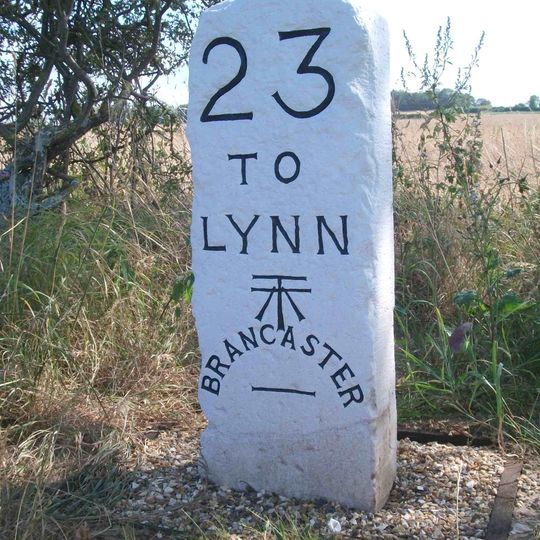 Milestone, 250yds W of entrance to First Staithe Field, 4yds E of large ash tree