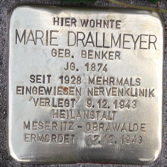 Stolperstein dedicated to Marie Drallmeyer