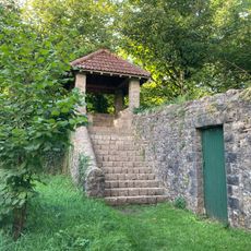 Boundary Walls of the Northern Enclosure containing the Esgair Moel Woollen Mill, with the Gazebo