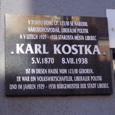 Pamětní deska Carla Kostky na domě Mírová 123 v Mimoni