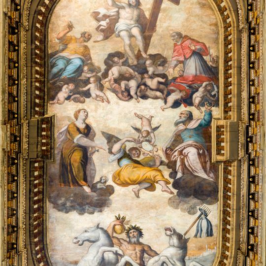 ''Cristo in Gloria, San Marco e Carlo Borromeo, la Fede, il Consiglio, Benaco con i frutti del lago''