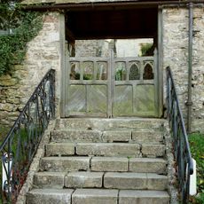 Lych Gate With Steps And Attached Churchyard Wall On 4 Sides Of Yard
