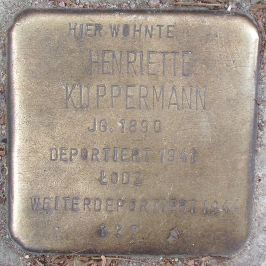 Stolperstein dedicated to Henriette Kuppermann