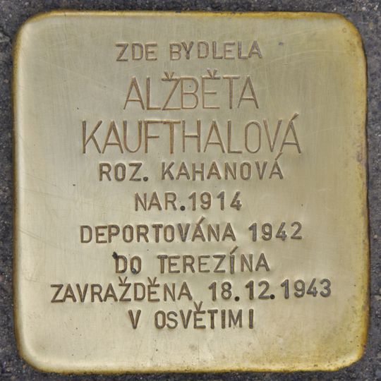 Stolperstein dedicated to Alžběta Kaufthalová