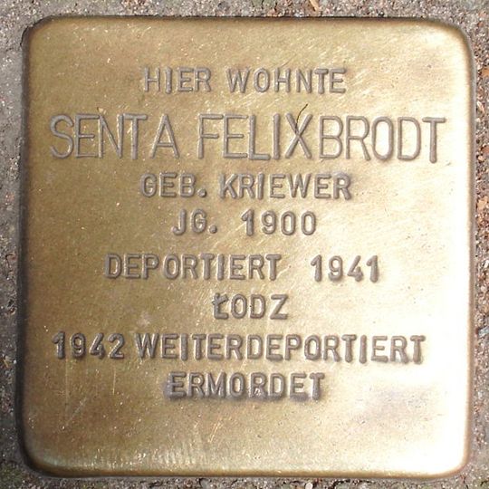 Stolperstein dedicated to Senta Felixbrodt
