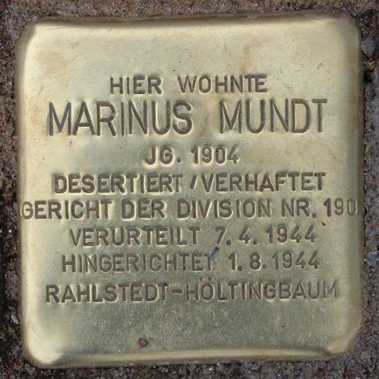 Stolperstein für Marinus Mundt