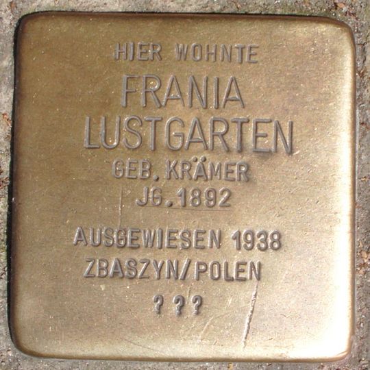 Stolperstein dedicated to Frania Lustgarten