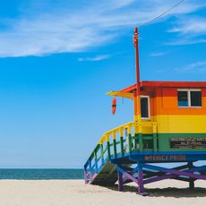 Venice pride flag lifeguard tower