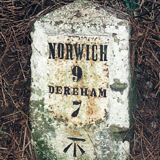 Milestone, 32yds W of jct with A47, on bypassed section