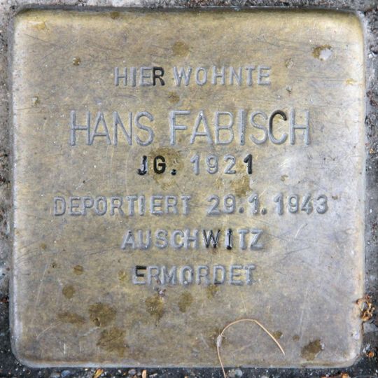 Stolperstein dedicated to Hans Fabisch