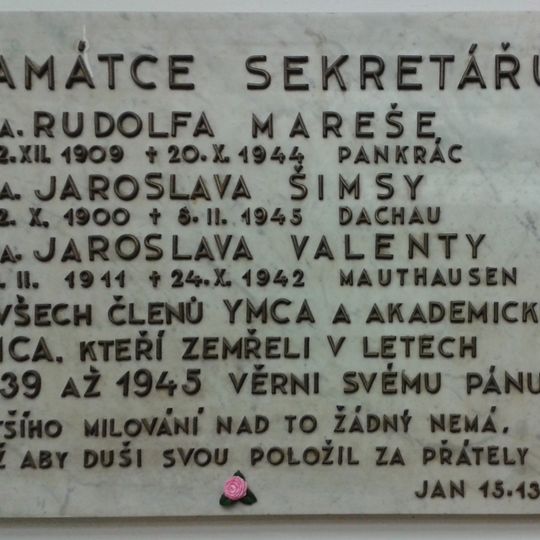 Pamětní deska členů YMCA, obětí druhé světové války