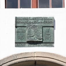 Plaque to Jan Hus on the evangelical church in Libčice nad Vltavou
