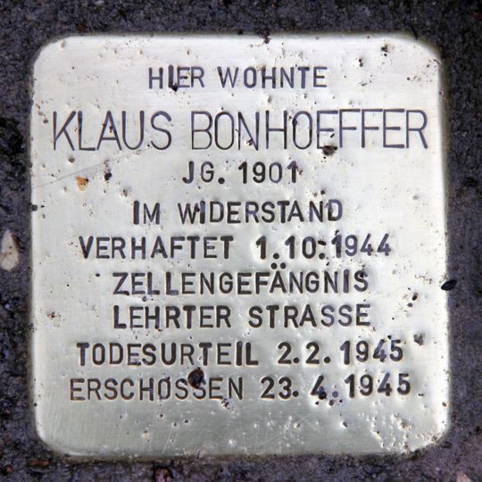 Stolperstein dedicated to Klaus Bonhoeffer