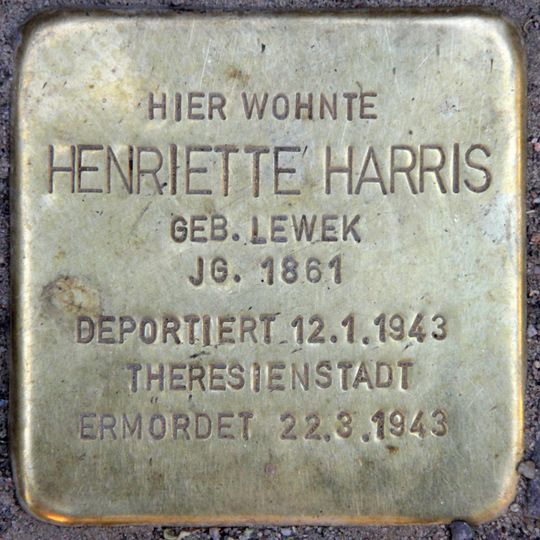 Stolperstein dedicated to Henriette Harris