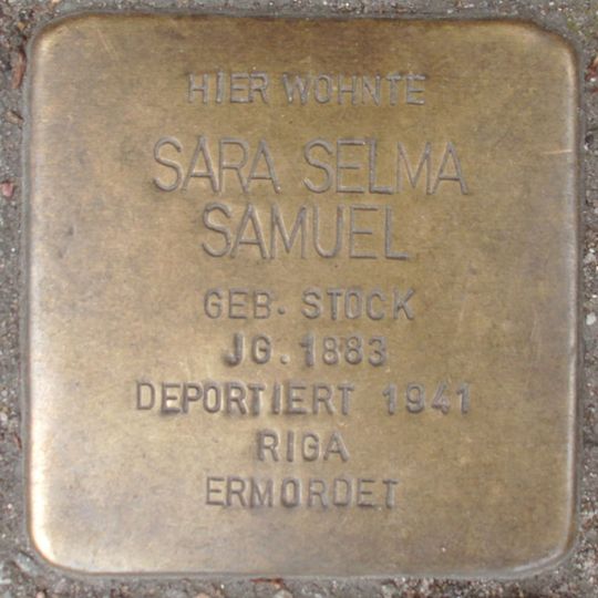 Stolperstein dedicated to Sara Selma Samuel