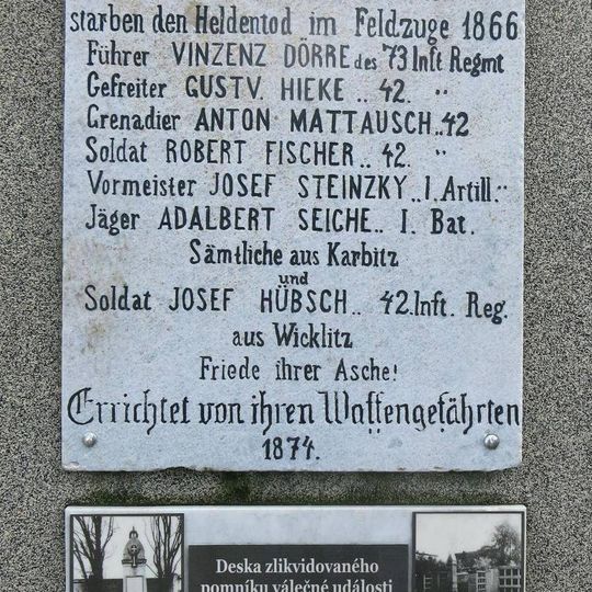 Pomník padlým z války 1866 na hřbitově v Chabařovicích