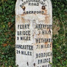 Milepost Against Wall Of Garden To St Wilfrids Roman Catholic Church
