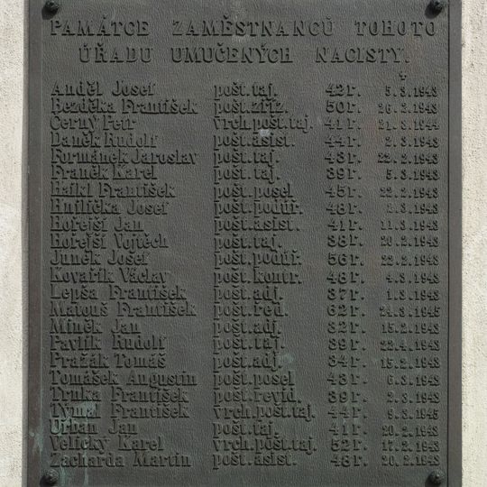 Pamětní deska zaměstnancům nádražní pošty