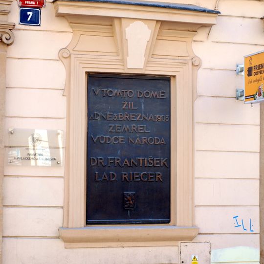 Pamětní deska Františka Ladislava Riegera v Praze