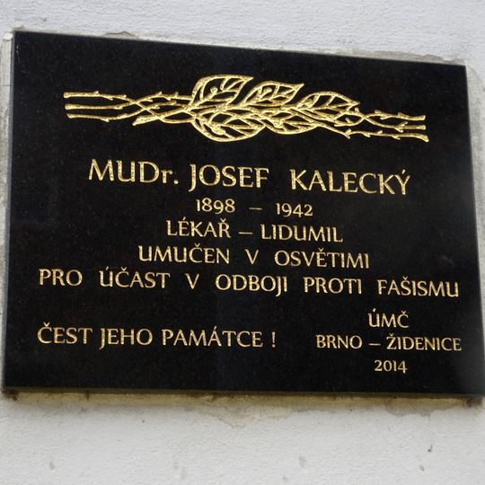 Pamětní deska Josefu Kaleckému v Kaleckého ulici v Židenicích