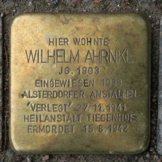 Stolperstein dedicated to Wilhelm Ahrnke
