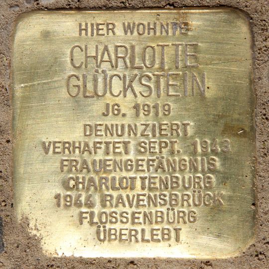 Stolperstein dedicated to Charlotte Glückstein